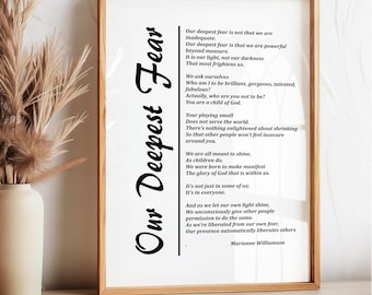 Our Deepest Fear Poem, Printed Wall Art, Inspirational Quote Digit Print, Christian Gift, Home Décor