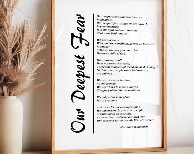 Our Deepest Fear Poem, Printed Wall Art, Inspirational Quote Digit Print, Christian Gift, Home Décor