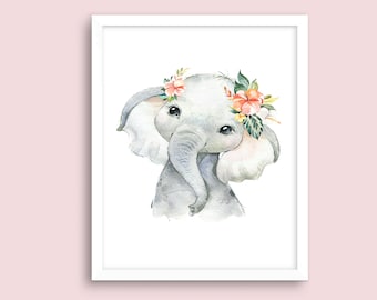 Printable Safari Wall Art, Baby Girl Elephant,  Girls Room Décor, Jungle Nursery Picture, Nursery Wall Hanging, Baby Shower Gift