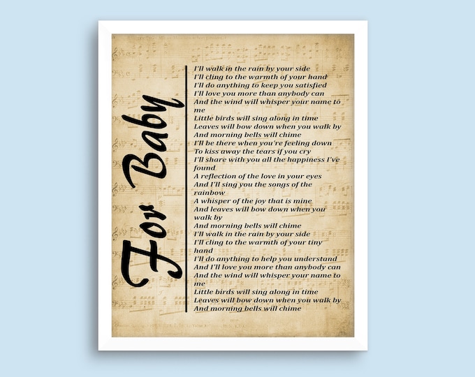 Wall Art Printable - Lyrics on Sheet Music Background, For Baby by John Denver -  Music Lyrics Wall Art, Wall Décor - Instant Download