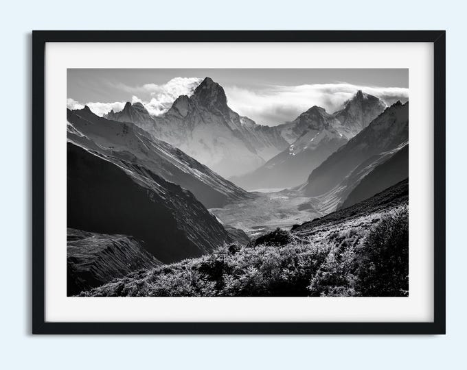Black and White Mountain Peaks Stunning Landscape Art Print - Perfect for Nature Lovers - Breathtaking Mountain Scenery