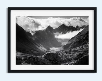 Black and White Mountain Photography Print | Moody Landscape Wall Art | Nature-Inspired Home Décor | Minimalist mountain photo in 4 Sizes
