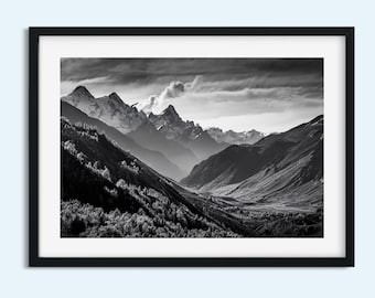 Black and White Mountain Landscape Print | Minimalist Nature Wall Art | Rustic Mountain Scenery Photo | Multiple Sizes 5x7 8x10 8x10 11x14