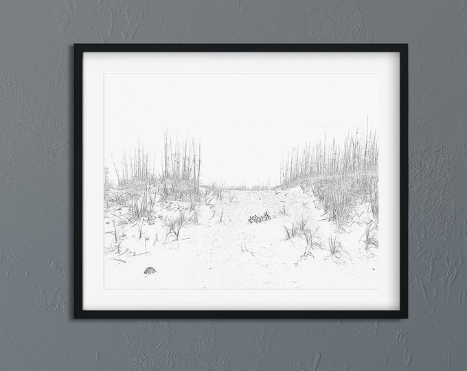 Beach Dune & Walkway Black and White, Printable Wall Art, Beach Picture, Home Decor, Instant Print, Digital Download