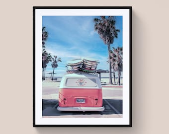 Beach Printable Art/ Pink Surfer Van – Bedroom/Living Room/Kitchen Wall Art – Coastal Wall Décor–Digital Art Printable - Instant Download