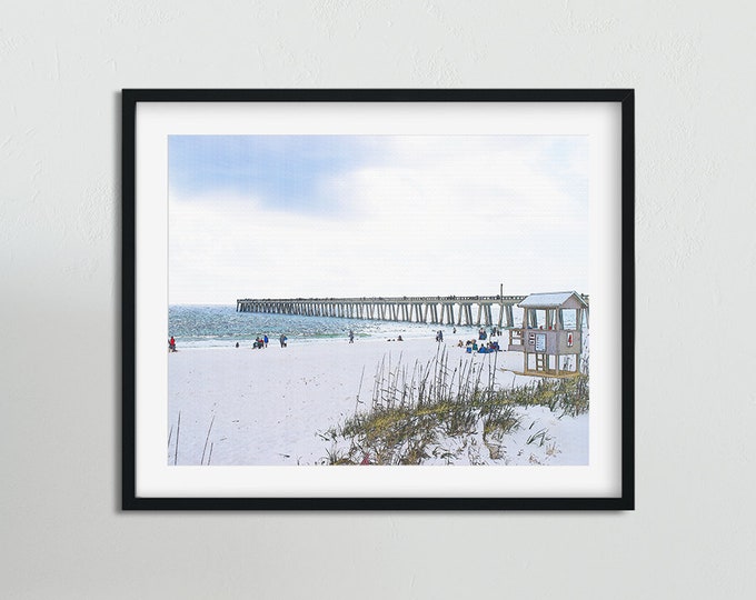 Beach and Pier Scene, Printable Wall Art, Beach Picture, Wall Hanging, Home Decor, Instant Digital Print, Digital Download