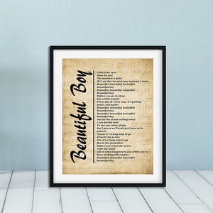 Beautiful Boy, Song Lyrics on Sheet Music Background, Wall Art, Music Poster Wall Hanging Digital Print - Mommy&#39;s Here Version Free Shipping