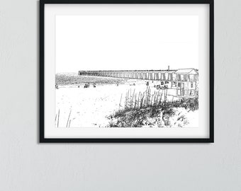 Pier & Beach Scene Black and White Digital Download