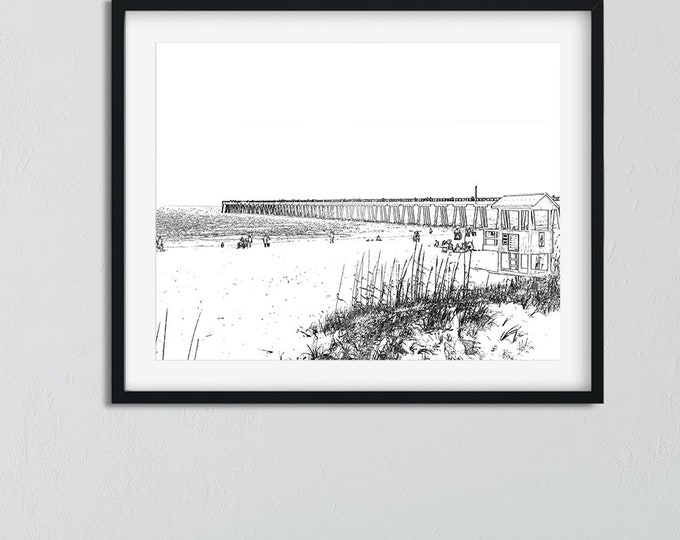 Pier & Beach Scene Black and White Digital Download