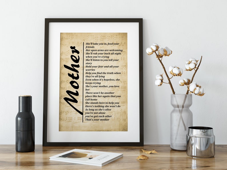 Mother Lyrics Printable by Sugarland Song Lyrics Wall Art on Sheet ...
