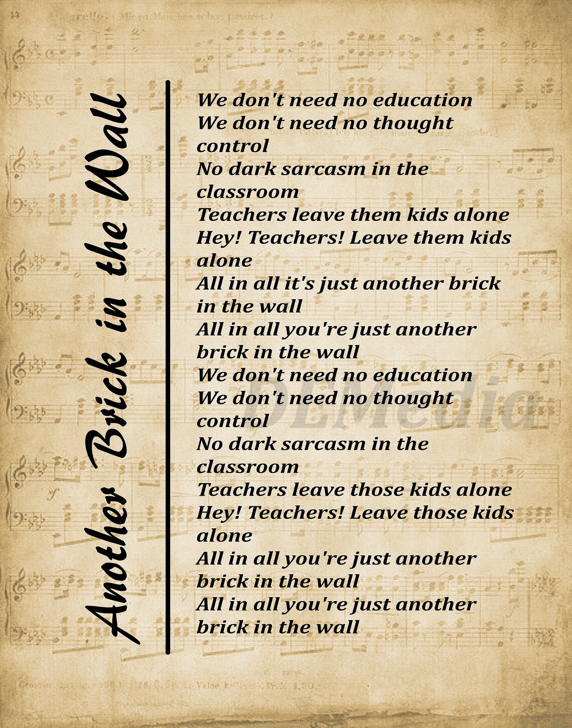 Another Brick in the Wall Song Lyrics Wall Art Print Digital - Etsy