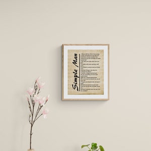 Simple Man Lyrics on Sheet Music, Digital Download, Lyrics Picture ...