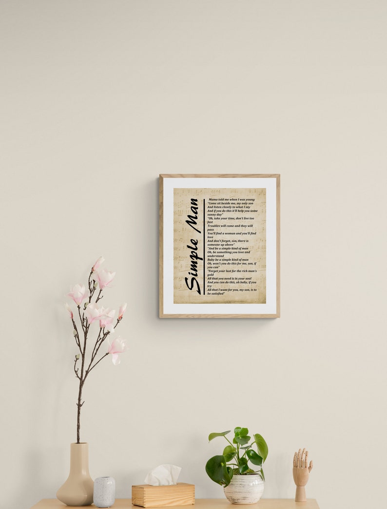 Simple Man Lyrics on Sheet Music, Digital Download, Lyrics Picture