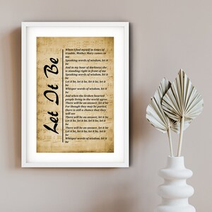 Let It Be - Song Lyrics Print - Wall Art Print, Digital Picture for ...