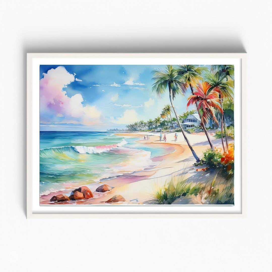 Watercolor Beach Print | Tropical Ocean Wall Art | Coastal Pastel ...