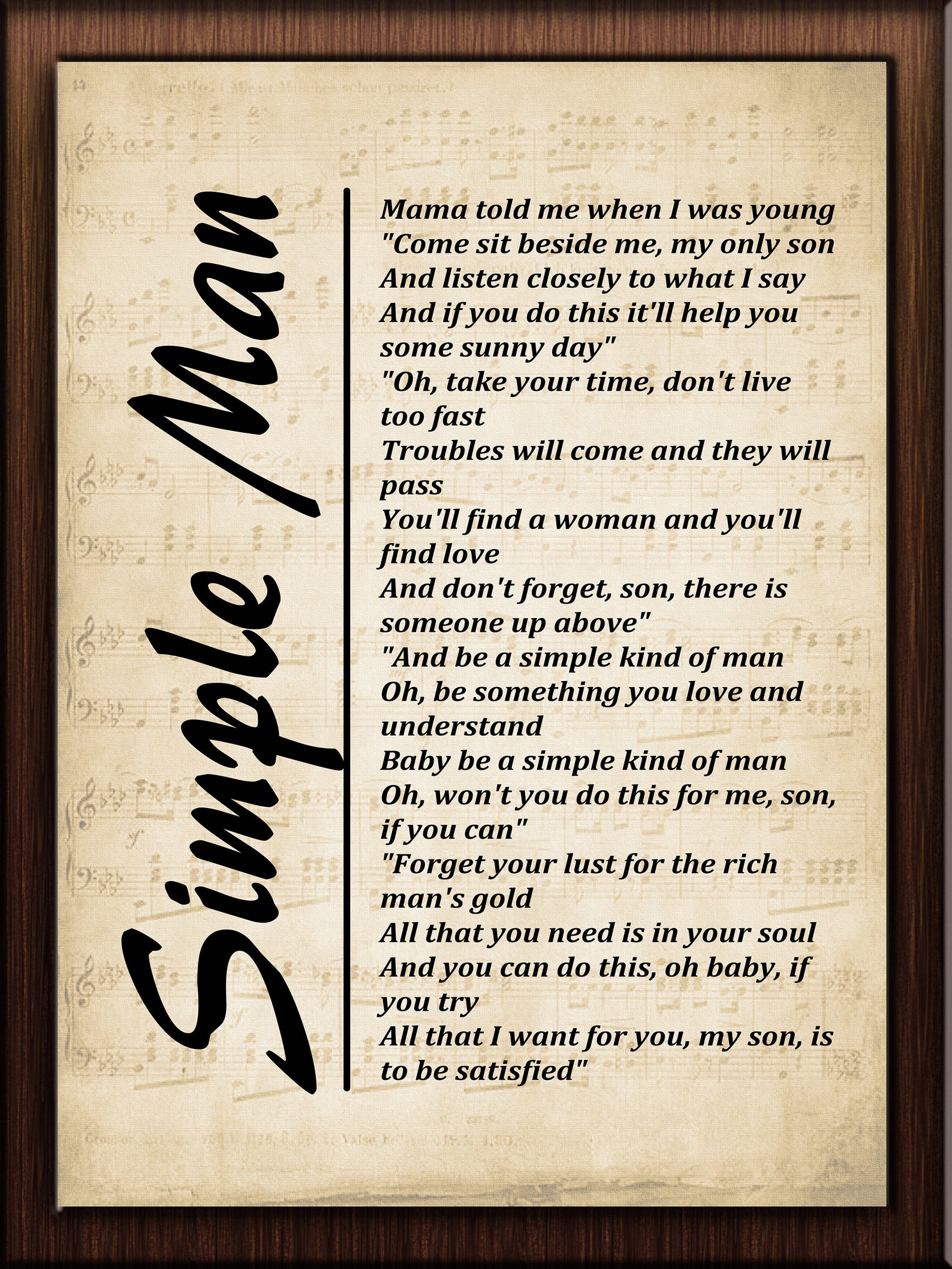 Simple Man Lyrics on Sheet Music Lyrics Picture Music Lyrics - Etsy