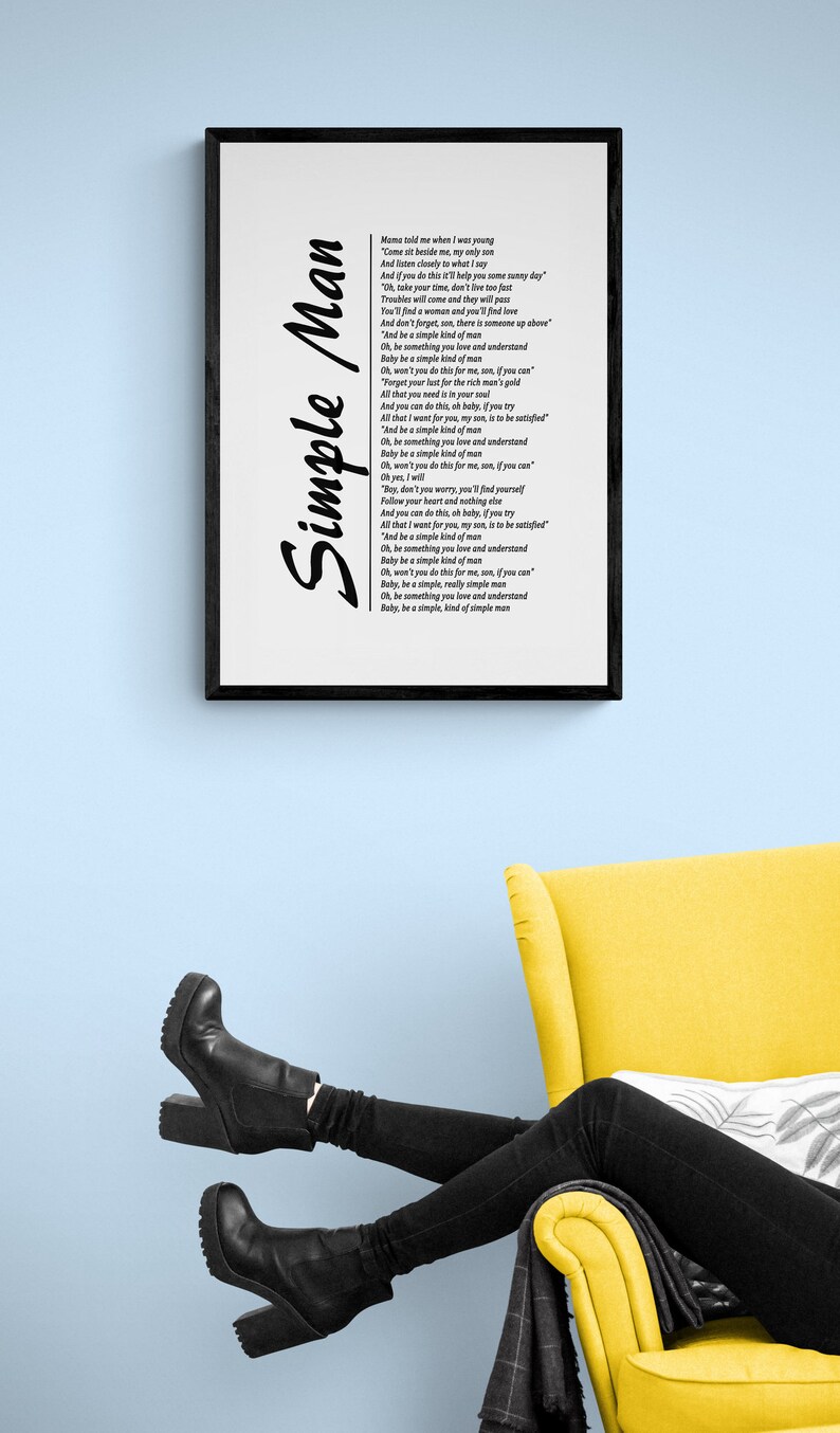 Simple Man Lyrics Wall Art on White Background Digital Etsy