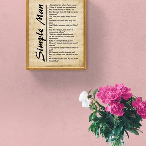 Simple Man Lyrics on Sheet Music, Lyrics Picture, Music Lyrics Wall Art ...