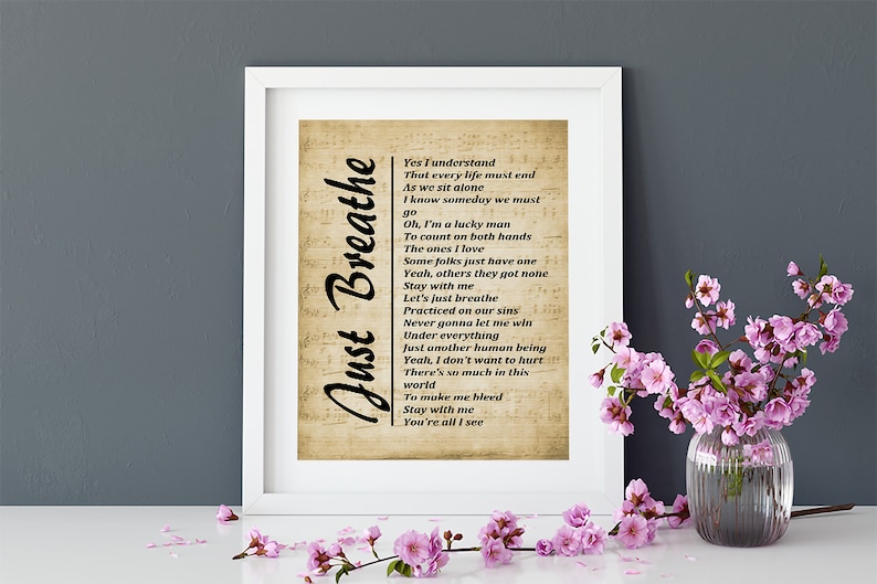 Just Breathe Lyrics on Sheet Music Background Song Lyrics Etsy
