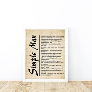 Simple Man Lyrics on Sheet Music, Digital Download, Lyrics Picture ...