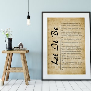 Let It Be - Song Lyrics Print - Wall Art Print, Digital Picture for ...