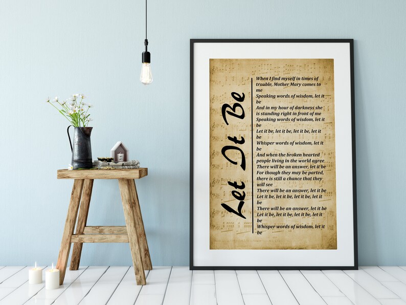 Let It Be Song Lyrics Print Wall Art Print Digital - Etsy