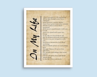 In My Life - Lyrics on Sheet Music Background, Song Lyrics Wall Art, Wall Décor - Instant Download – Wall Hangings