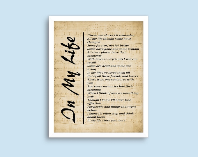 In My Life - Lyrics on Sheet Music Background, Song Lyrics Wall Art, Wall Décor - Instant Download – Wall Hangings