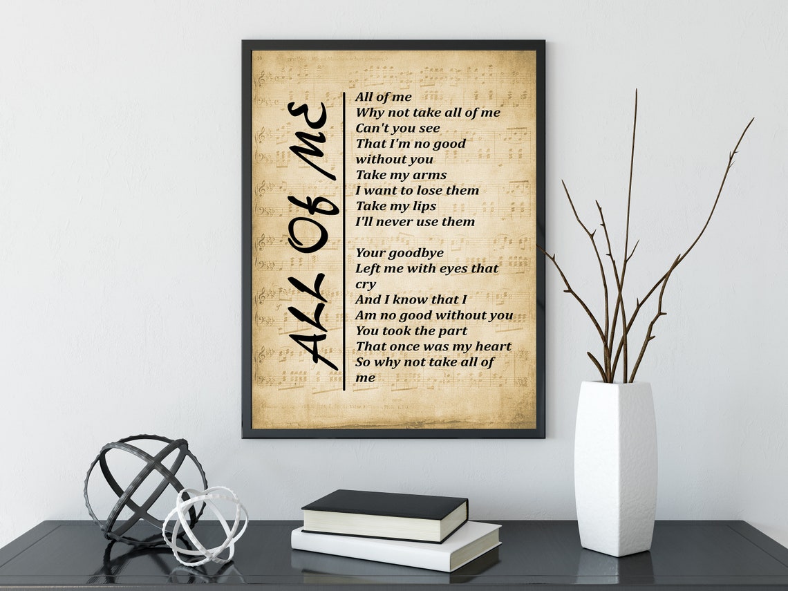 Song Lyrics Print All of Me Wall Art Print Digital Picture - Etsy
