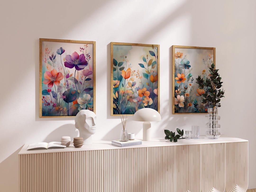 Set of 3 Watercolor Floral Prints | Colorful Abstract Botanical Wall ...