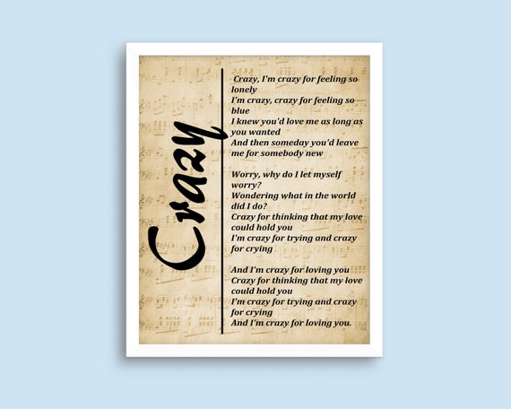 CRAZY LYRICS by PATSY CLINE: Crazy, I'm crazy for