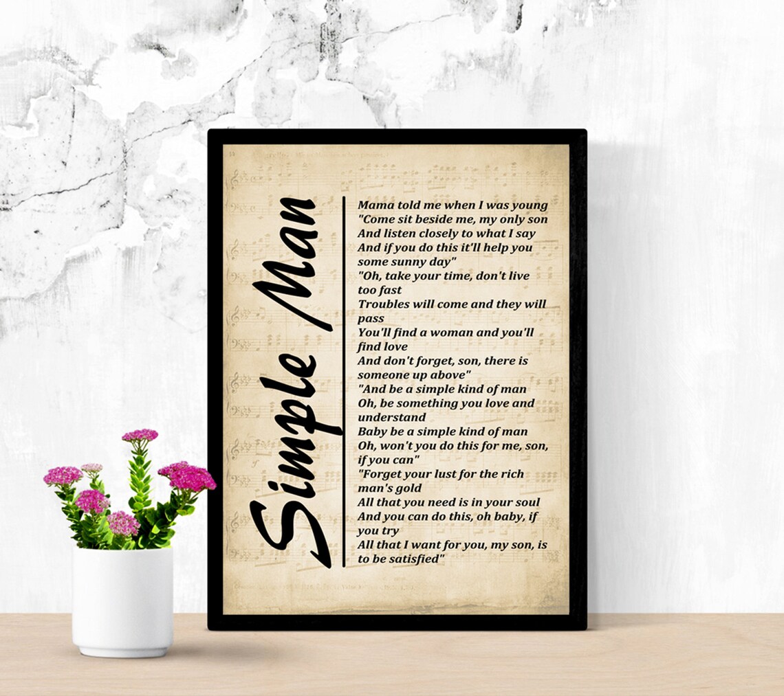 Simple Man Lyrics on Sheet Music Digital Download Lyrics | Etsy