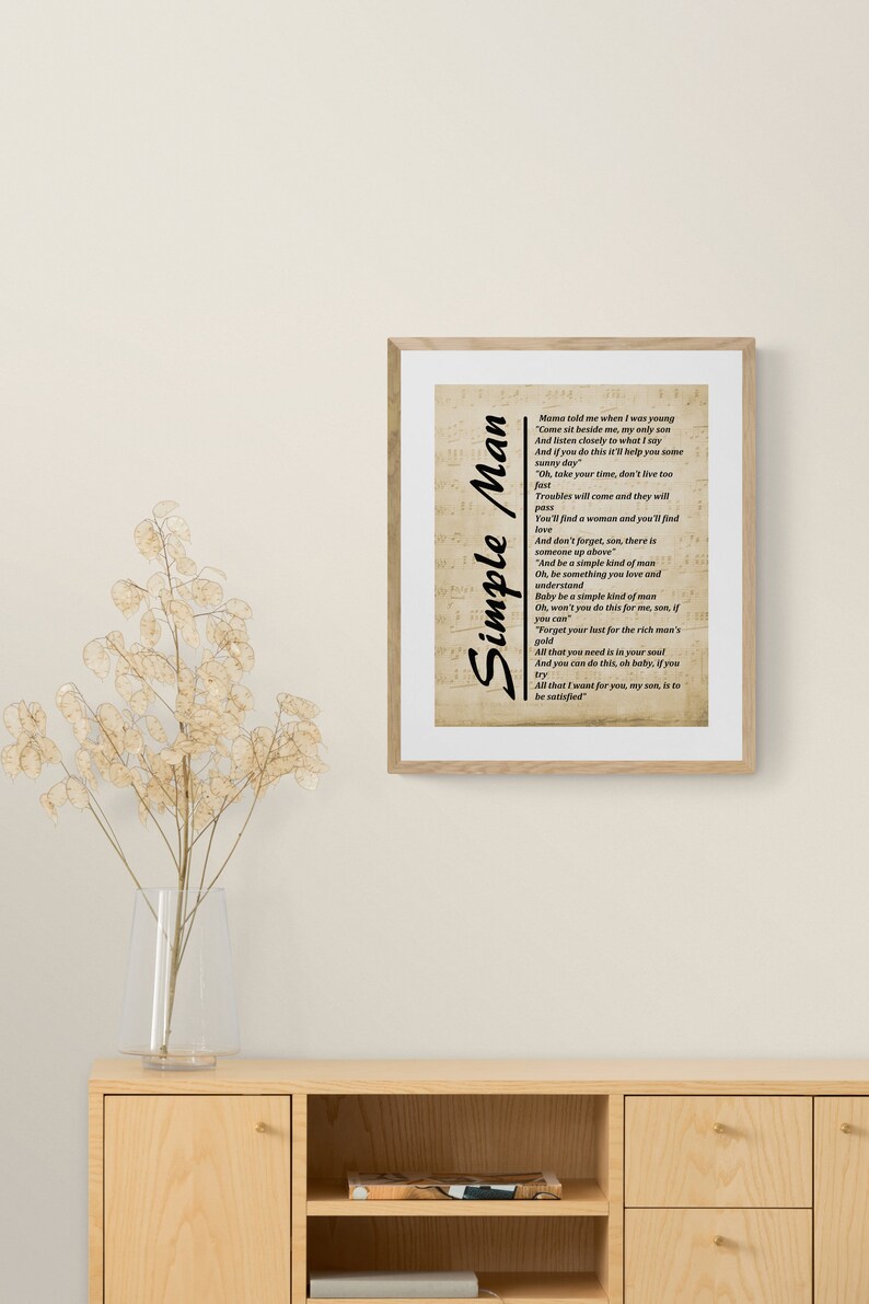 Simple Man Lyrics on Sheet Music, Digital Download, Lyrics Picture ...