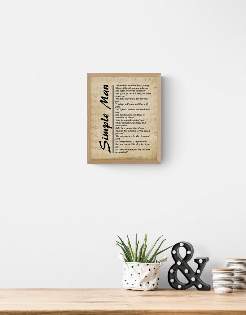 Simple Man Lyrics on Sheet Music, Digital Download, Lyrics Picture