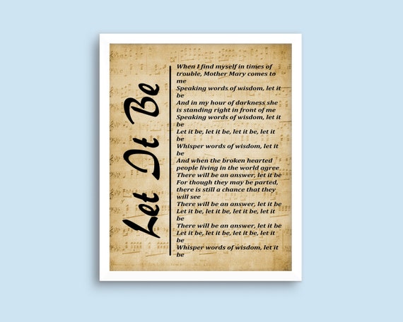 Let It Be - Song Lyrics Print - Wall Art Print, Digital Picture