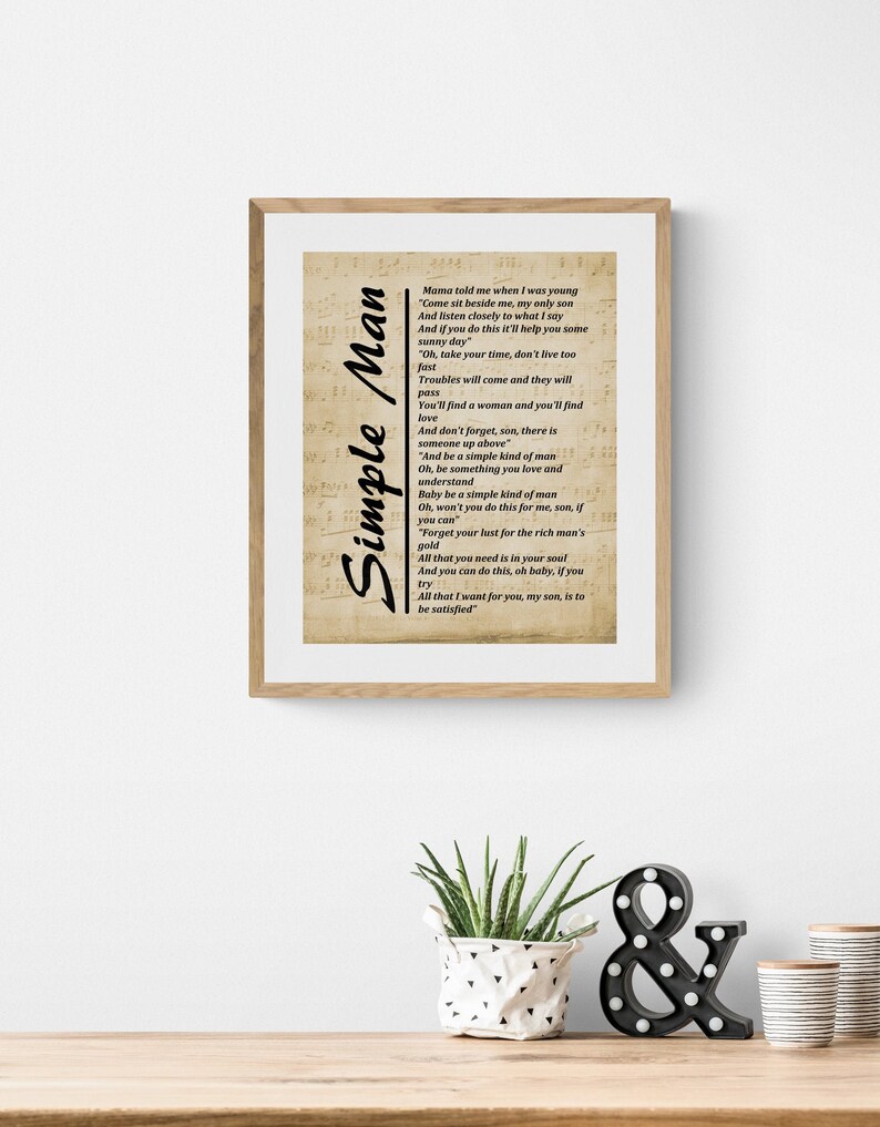 Simple Man Lyrics on Sheet Music Lyrics Picture Music Lyrics - Etsy