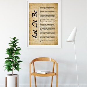 Let It Be - Song Lyrics Print - Wall Art Print, Digital Picture for ...