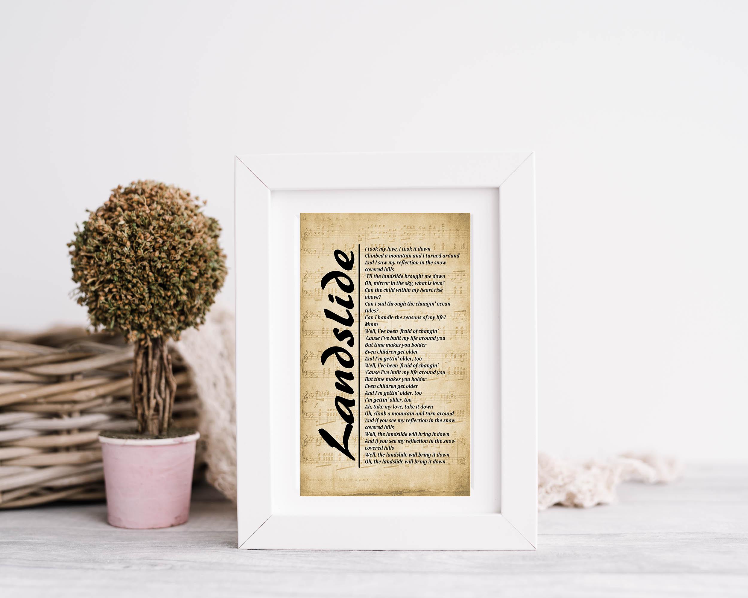 Landslide Lyrics on Sheet Music Background, Picture Print Wall Décor