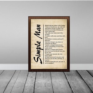 Simple Man Lyrics on Sheet Music, Lyrics Picture, Music Lyrics Wall Art ...