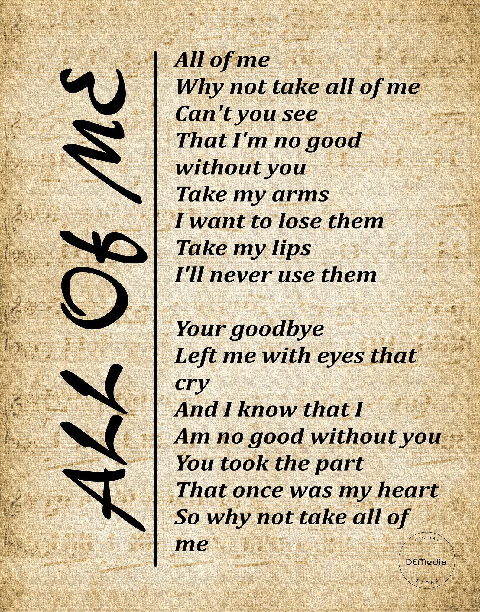 Song Lyrics Print All of Me Wall Art Print Digital Picture - Etsy