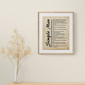 Simple Man Lyrics on Sheet Music, Lyrics Picture, Music Lyrics Wall Art ...
