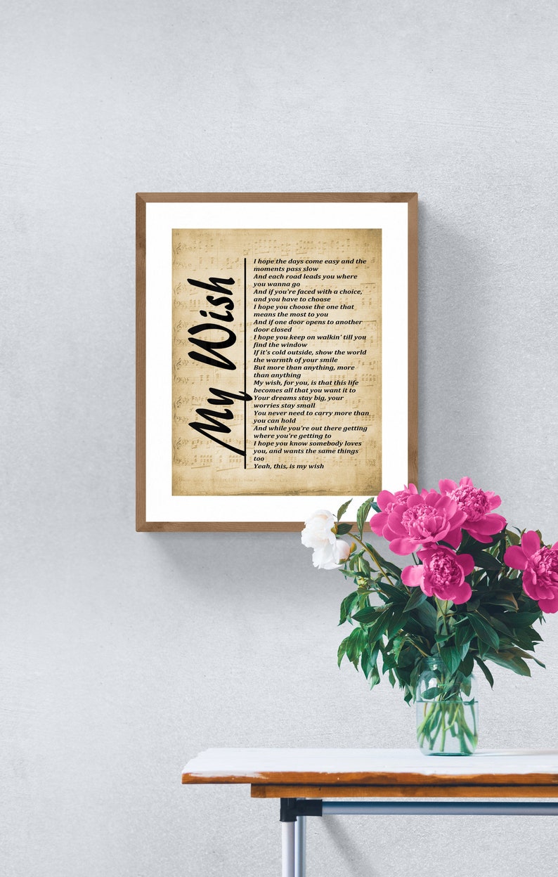 My Wish, Lyrics on Sheet Music, Print, Rascal Flatts My Wish Wall Art, Song Lyrics Wall Art ...