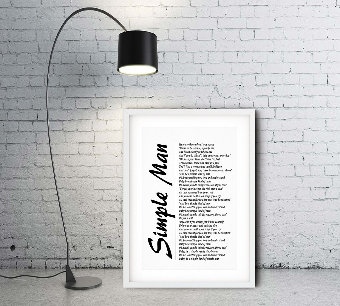 Simple Man Lyrics Wall Art on White Background Digital Etsy