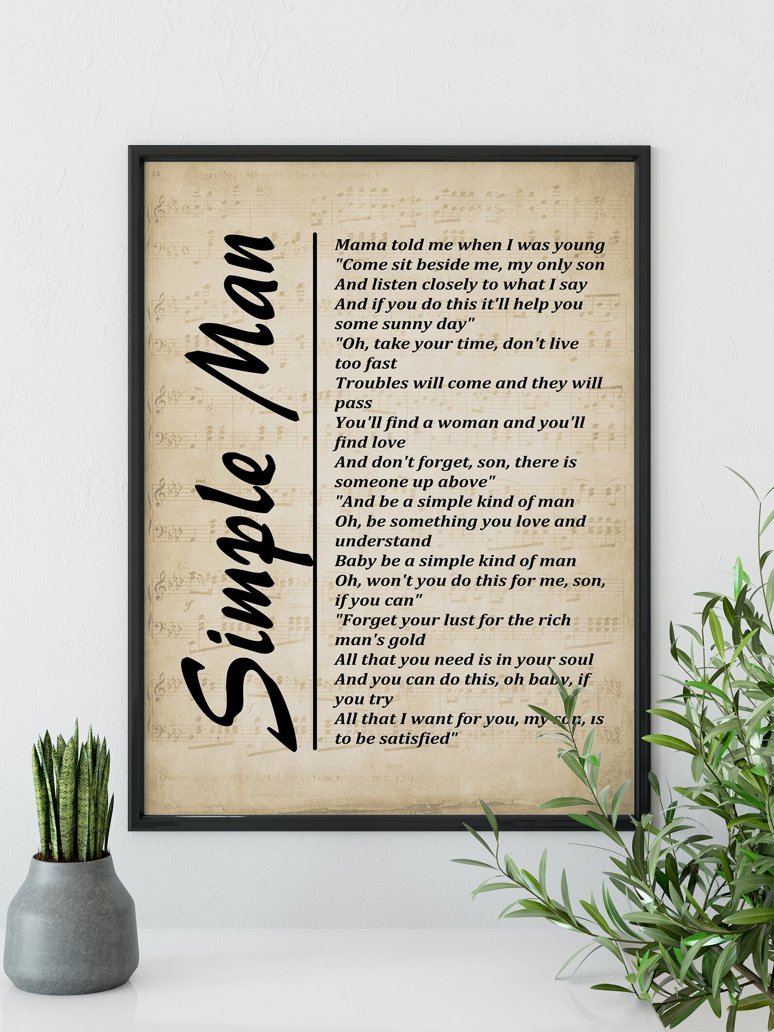 Simple Man Lyrics on Sheet Music Lyrics Picture Music Lyrics - Etsy