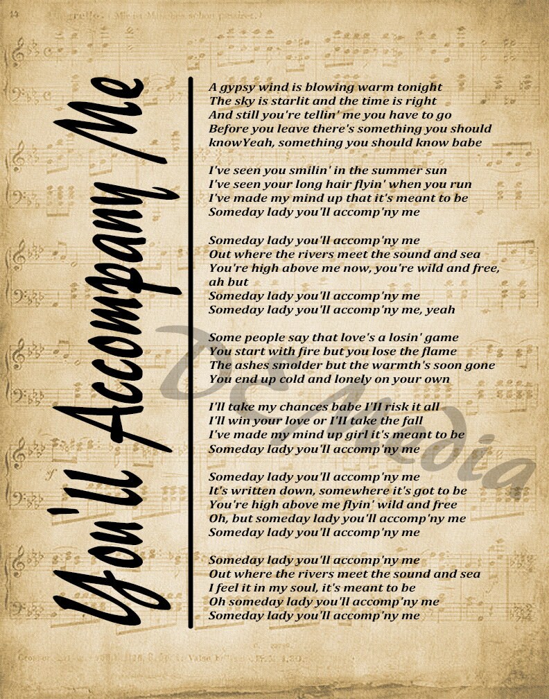 Youll Accompny Me, Lyrics on Sheet Music Print, Bob Seger Wall Art, Song  Lyrics Wall Art - Free Shipping - Etsy