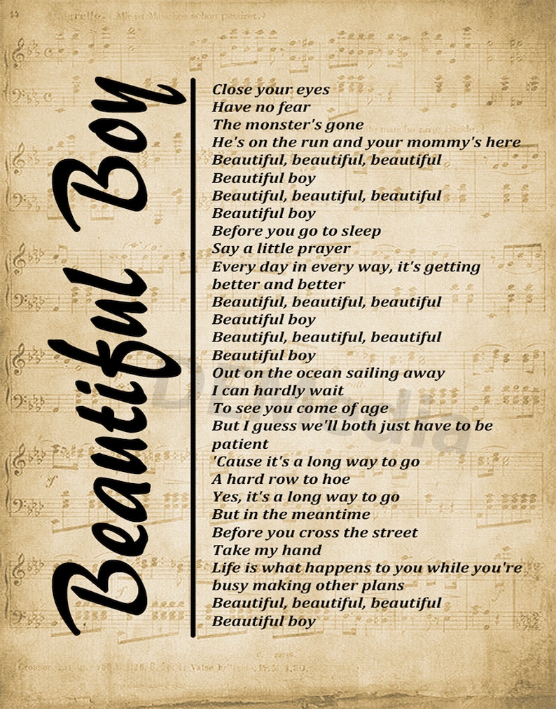 I Found A Boy Beautiful And Sweet Lyrics Beautiful Boy, Song Lyrics on Sheet Music Background, Printable Wall