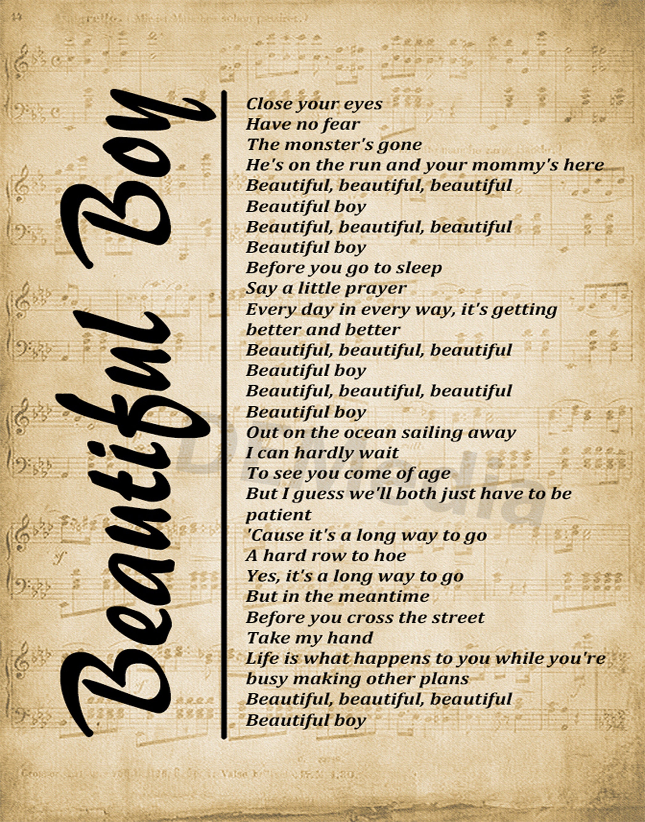 Beautiful Boy Song Lyrics on Sheet Music Background Etsy