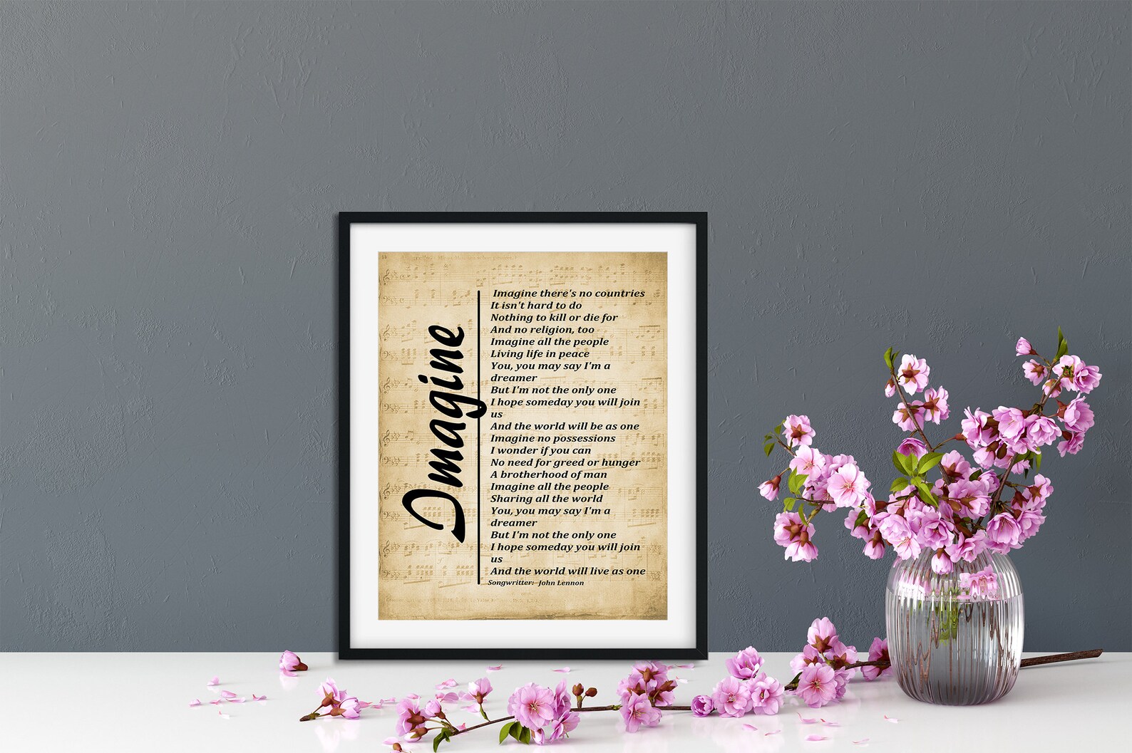 Imagine Lyrics, Song Lyrics on Sheet Music Background, Printable Wall ...