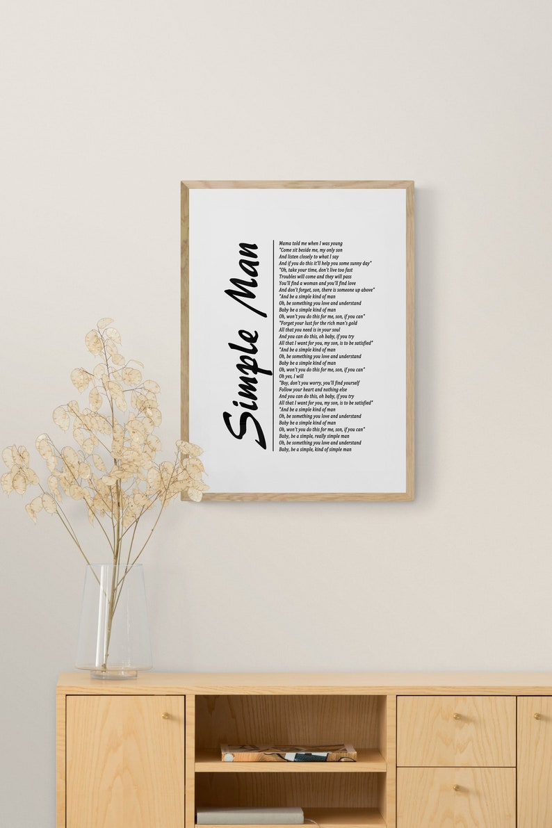 Simple Man Lyrics Wall Art on White Background Digital Etsy