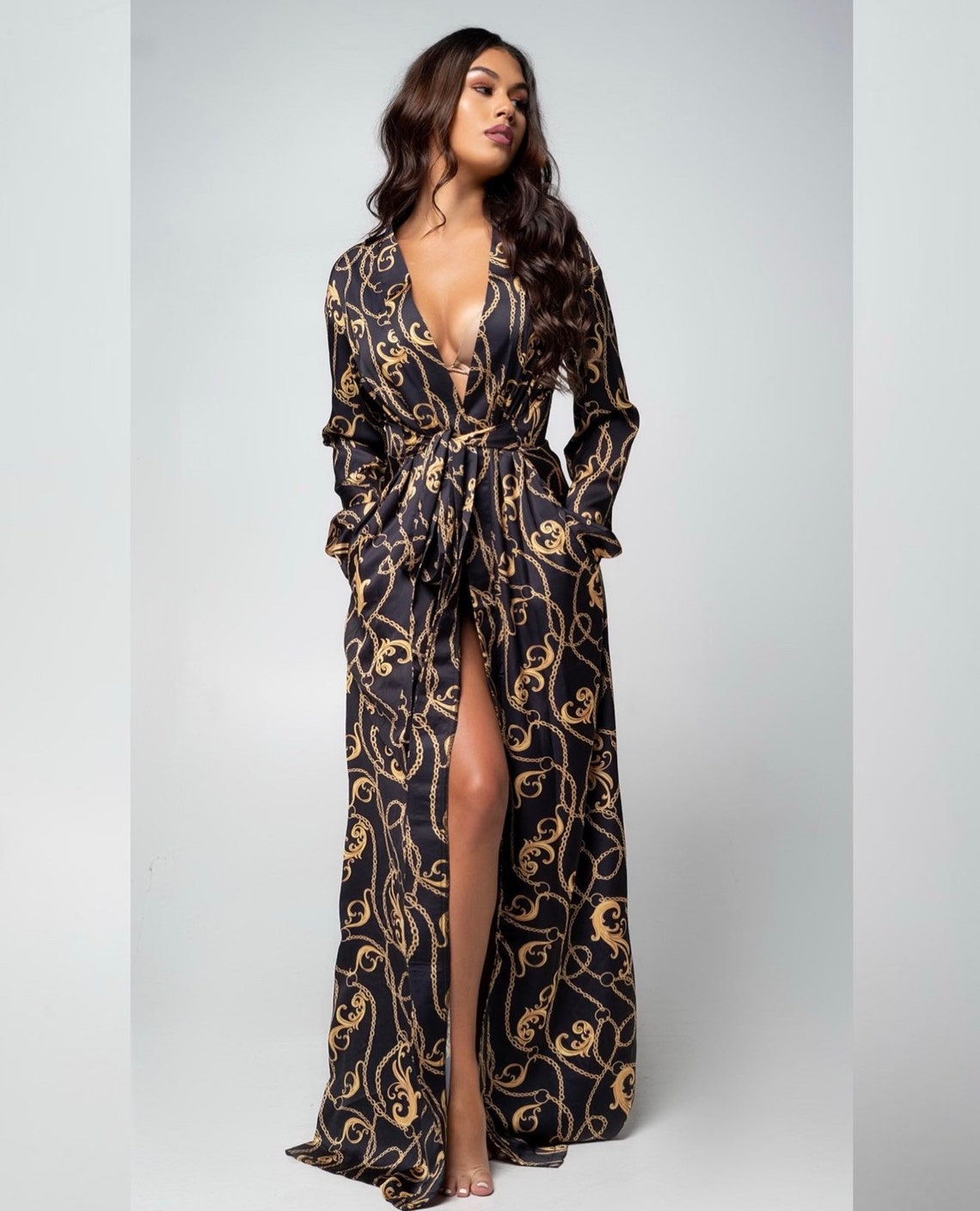 black and gold satin robe